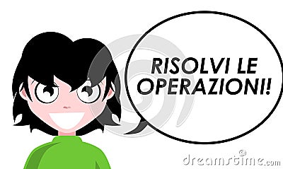 Solve operations, homework, character, block. Cartoon Illustration
