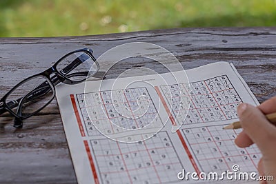 Sudoku popular japonese numbers puzzle quiz leisure activities Stock Photo