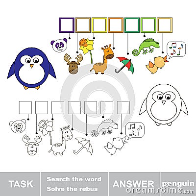 Solve the rebus. Find hidden word penguin Vector Illustration