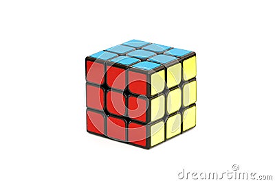 Solved Rubik`s cube isolated on the white background. Editorial Stock Photo