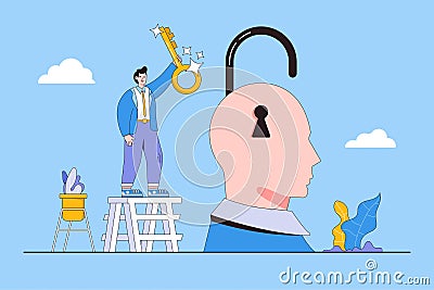 Solving business problem, unlock task answer, professional finding creative ideas and innovation solution to company issue Vector Illustration