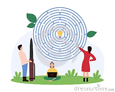 Solving complex problem, business communication and brainstorm on riddle of tiny people Vector Illustration