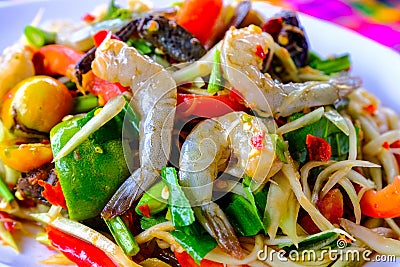 Som Tam Seafood Spicy Papaya Salad Stock Photo