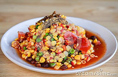 Som Tum or corn Salad, Corn Pok Pok Stock Photo