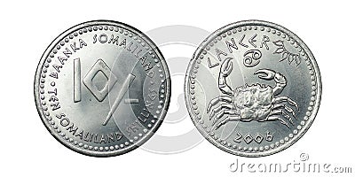 Somaliland 10 shillings coin, 2006 Cancer Stock Photo