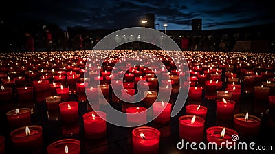 A somber yet hopeful scene, a candlelight vigil on World AIDS Day, AI generated Stock Photo