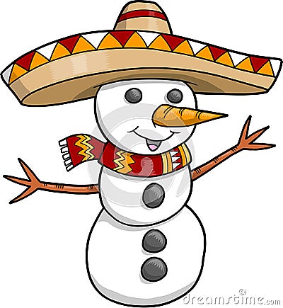 Sombrero Christmas Holiday Snowman Vector Illustration