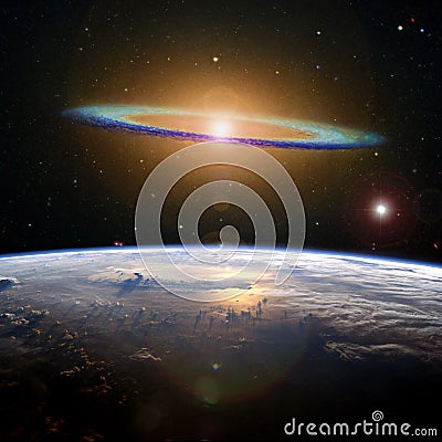 Sombrero galaxy above the Earth Stock Photo