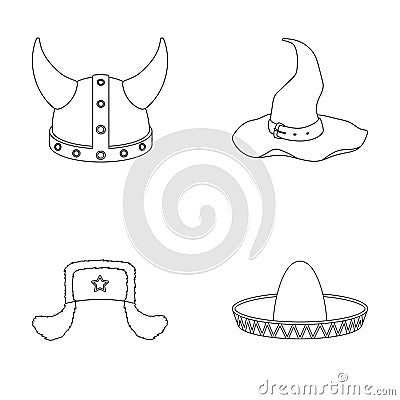 Sombrero, hat with ear-flaps, helmet of the viking.Hats set collection icons in outline style vector symbol stock Vector Illustration