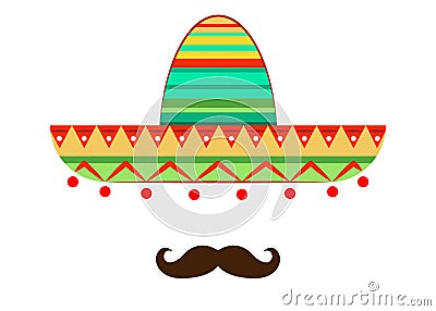 Sombrero and mustache icon template, vector isolated Vector Illustration