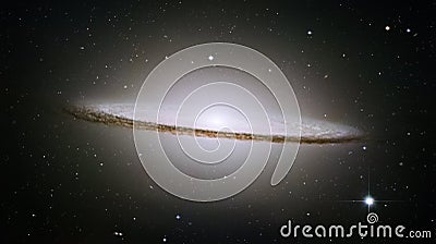 Sombrero, planet or universe for solar system, nebula or science with mock up space on black background. Galaxy, star or Stock Photo