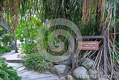 Dubbed the Southernmost point of Continental Asia, this small islet is connected to Palawan beach on Sentosa by a small bridge Stock Photo