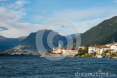 Brusino, Switzerland - October 6th 2021: Historic centre of the village seen from Lago di Lugano Stock Photo