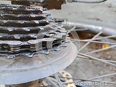 Some of the bicycle gears are visible Stock Photo