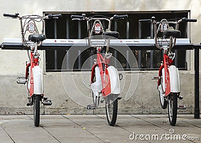 Some bicycles of the bicing service in Barcelona, Spain Editorial Stock Photo