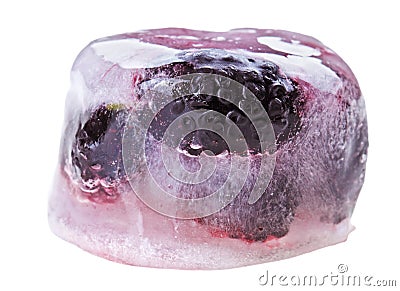Some black mulberry fruits inside of ice cube Stock Photo
