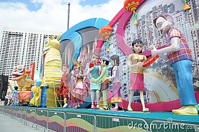 Some decorations exhibits at the Singapore River Hongbao festival event at Marina Bay The Float Editorial Stock Photo