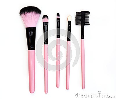 Some different kind of make-up brushes isolated on white. Stock Photo