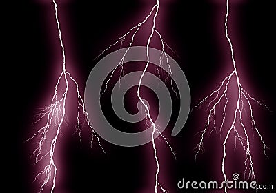 Some different lightning bolts isolated on black Stock Photo