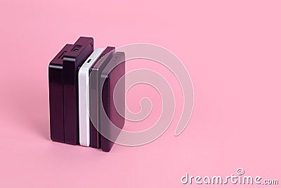 Some external hard drives for storing data, backups and security information. Stock Photo