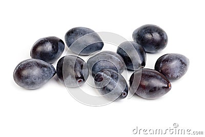 Some fresh blue plums on the white Stock Photo