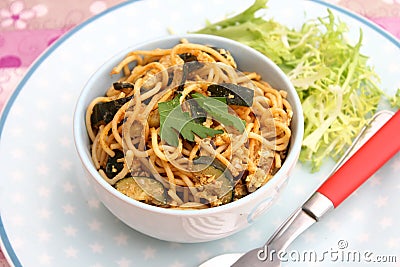 Asian noodles with zucchini Stock Photo