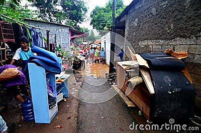 Flooded Little Street in Jakarta Editorial Stock Photo