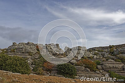 Some of the many intricate and varied water carved Karst rock formations seen in the El Torcal Nature Reserve. Stock Photo