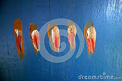 Some marks are made on a wooden surface. Stock Photo