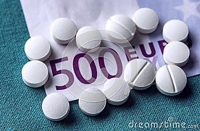 Some medications on a ticket of euro Stock Photo