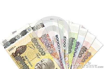 Some new cambodian riel banknotes indicating economics Stock Photo