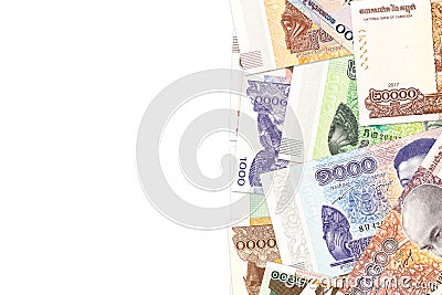 Some new cambodian riel banknotes indicating growing economics with copy space Stock Photo