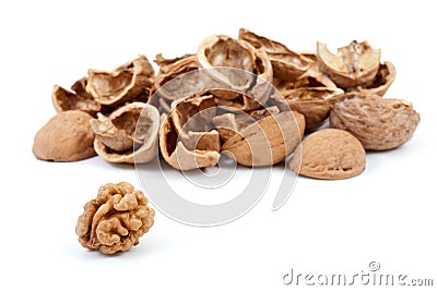 Some nutshells and walnut kernel Stock Photo