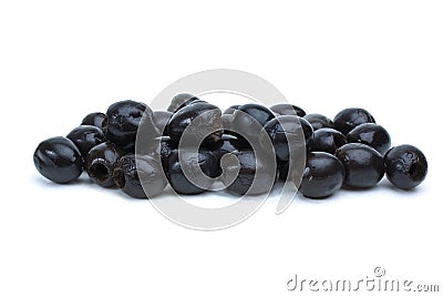 Some pitted black olives Stock Photo