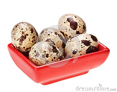 Some quail eggs in red square plate Stock Photo