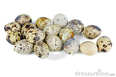 Some quail eggs on a white background Stock Photo