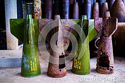 MK 80 series bomb tails with a lot of bomb background Stock Photo