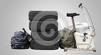 Some waste abandoned on the street. PNG available. Editorial Stock Photo