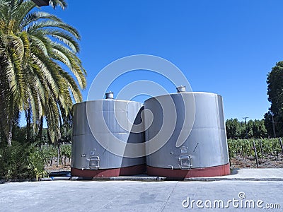 Some wine metallic fermentation tanks Stock Photo