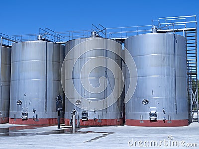 Some wine metallic fermentation tanks. Maule valley, Chile Stock Photo