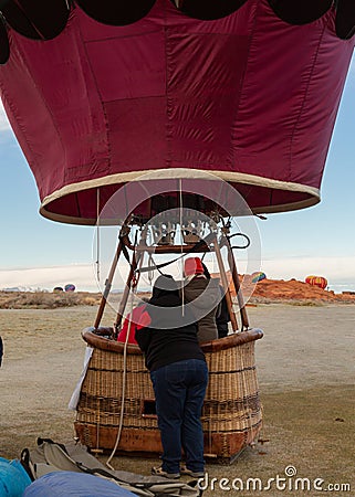 Some women prepare a hot air balloon for lift off Editorial Stock Photo