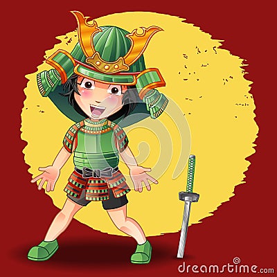 Someone is in samurai armor and sword. Vector Illustration