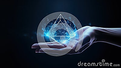 Someones hand holding drop of water Stock Photo