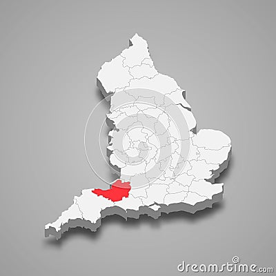 Somerset county location within England 3d map Vector Illustration