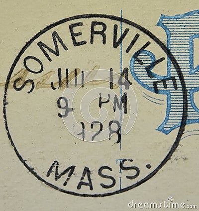 Somerville Massachusetts 1928 American Postmark Stock Photo