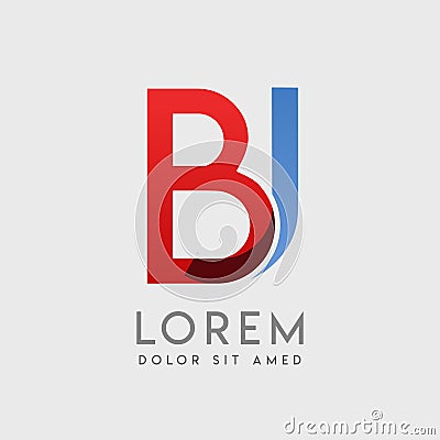 BJ logo letters with blue and red gradation Vector Illustration