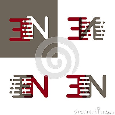 EN letters logo with accent speed in drak red and gray Vector Illustration