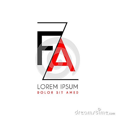 FA logo letter separated by a black zigzag line Vector Illustration