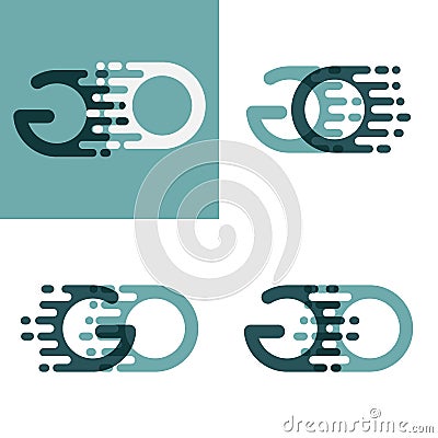 GO letters logo with accent speed in gray and dark green Vector Illustration