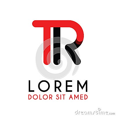 initial Letter TR with red Black and has rounded corners Vector Illustration